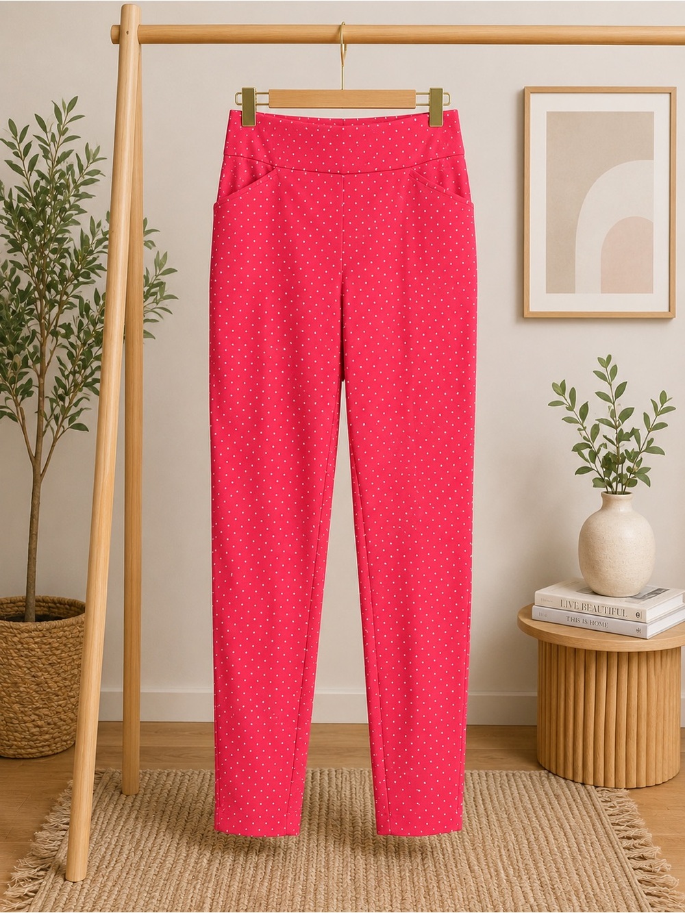 Chico's Bright Pink Microdot Cropped Pull-On Pants
